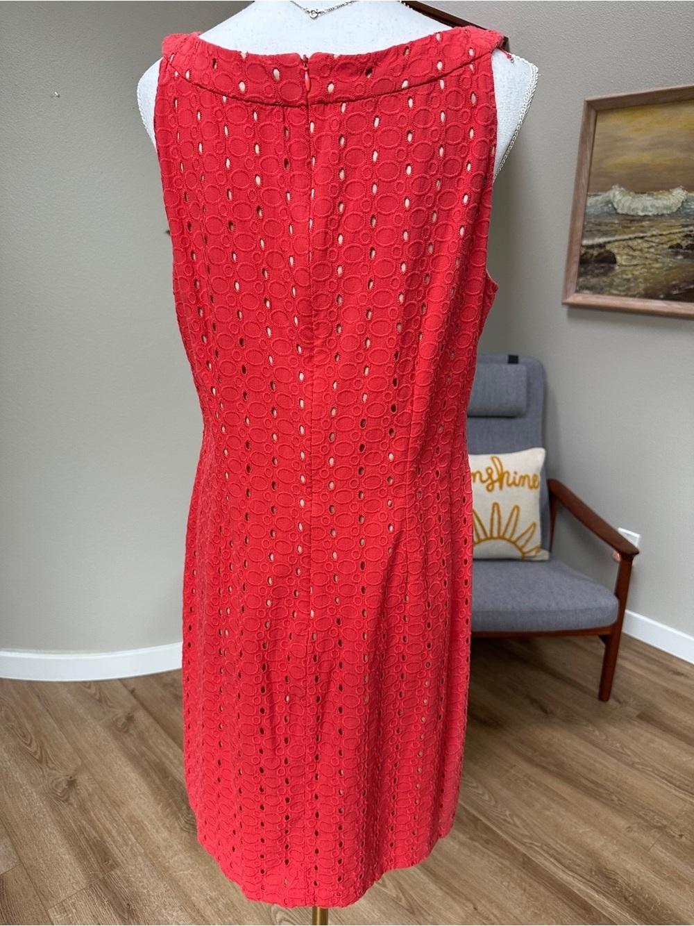 Donna Ricco Coral cotton Eyelet Midi sleeveless Dress - Picture 2 of 7